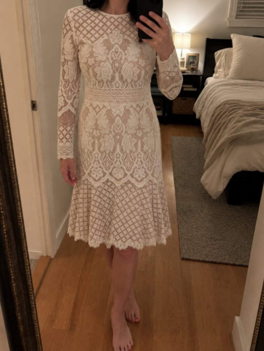 Tadashi Shoji Barron Ivory Petal Lace Cocktail Dress Size 6